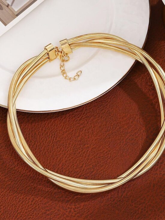 Chunky Gold Statement Choker Neckalce for Women Layered Snakebone Chain Collar N - Picture 4 of 8